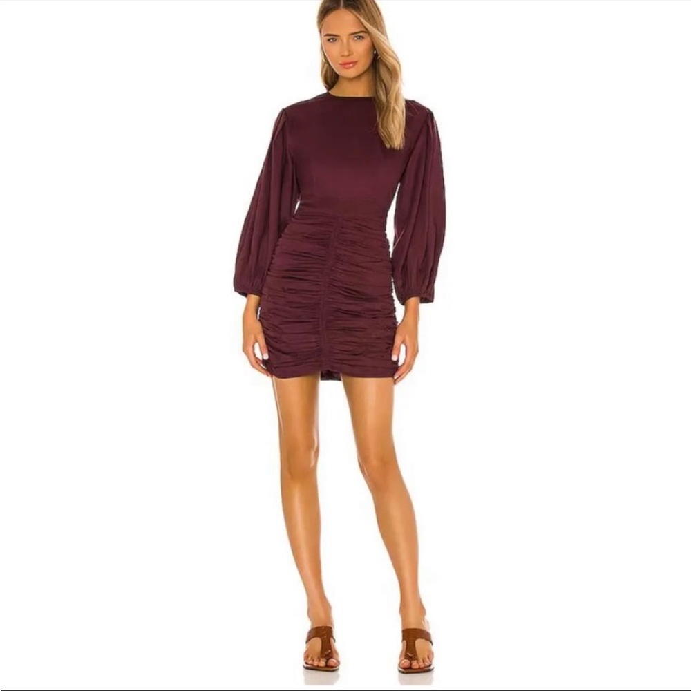 RHODE Burgundy Long-Sleeve Ruched Mini Dress